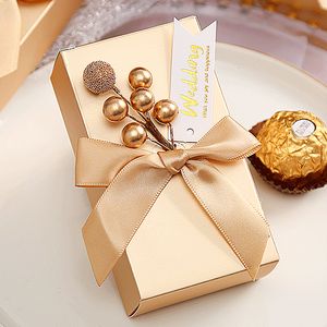 Papel de regalo 50 Uds. Cajas de dulces con lazo europeo Favor dulce bolsa de embalaje de mano dorada Baby Shower decoración para fiesta de boda 230331