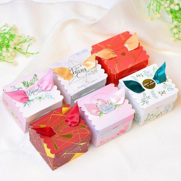 Papel de regalo 50 piezas Cajas de dulces de estilo europeo Favores de boda y caja de regalos Suministros para fiestas Baby Shower Papel Paquete de chocolate