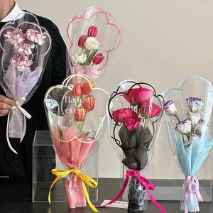 Enveloppe cadeau 50pcs Sac en papier d'emballage de fleur Single Rose Refonctions Bouquet Bouquet Clear Cellophane Kraft Floral Wrappers