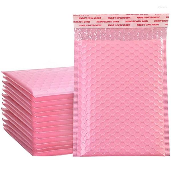 Papel de regalo 50PCS Bolsas de sobres de espuma Autosellado Sobres acolchados con bolsas de correo de burbujas Paquetes Rosa