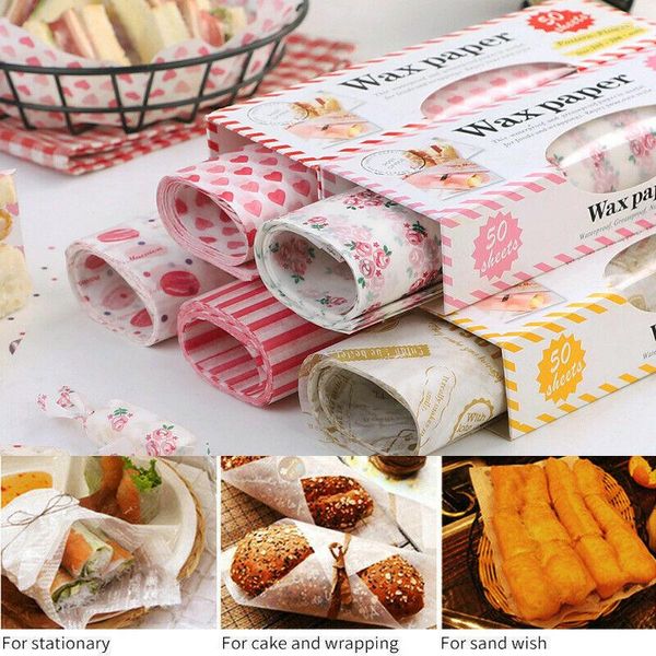 Enveloppe cadeau 50pcs Emballage alimentaire Emballage de papier cire G￢teau de g￢teau sandwich Nougat Snack Biscuits ￠ feuilles d'huile Packages