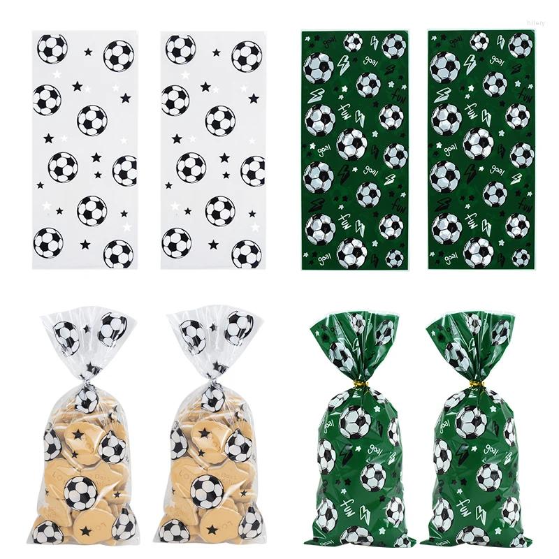 Present Wrap 50st Football Theme Bag Soccer Plastic Candy Cookie Kids Boy Birthday Party Favor Decoration Packaging Pouch
