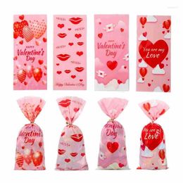 Cadeau cadeau 50pcs quatre en un jour de la Saint-Valentin poche plate biscuit bonbons biscuits au chocolat biscuits sacs d'emballage de gâteau décoration avec des liens d'or