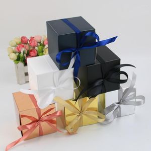 Emballage cadeau 50pcs or argent papier boîte à bonbons carré chocolat boîtes d'emballage bébé douche fête d'anniversaire fournitures faveurs de mariage
