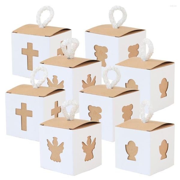 Envoltura de regalo 50 Uds. Caja de dulces de papel Kraft con forma de corazón, cajas de bombones cuadradas para recuerdo de boda con cuerda, suministros para envolver fiestas festivas