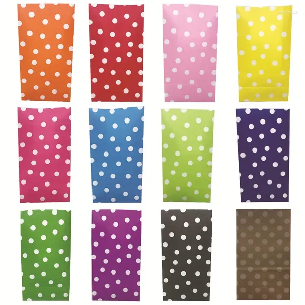 Enveloppe cadeau 50pcs Sac en papier de haute qualité Stand Up Bags à pois coloré 18x9x6cm Faveur Test d'emballage ouvert