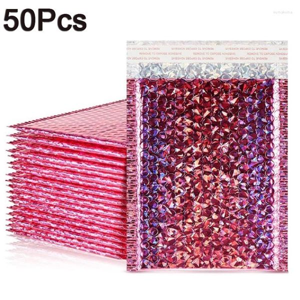 Cadeau Wrap 50pcs Holographique Métallique Poly Bubble Mailer Glamour Shades Feuille Coussin Sacs De Mariage Rembourrés Emballage Enveloppes Cadeaux