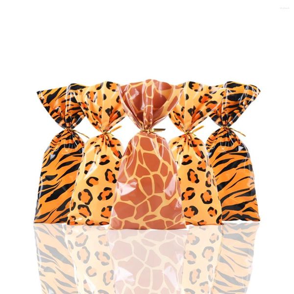 Envoltura de regalo 50 piezas Bolsas de golosinas de animales de la selva Jirafa salvaje Estampado de leopardo Celofán Bolsa de plástico para dulces Safari Zoo Suministros para fiestas de cumpleaños
