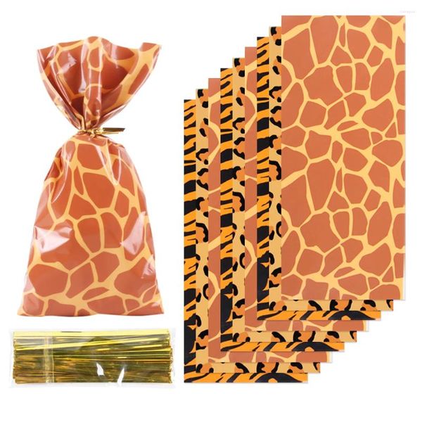 Envoltura de regalo 50pcs animales de la jungla bolso de plástico tigre tigre jirafa estampados de animales bolsos para safari baby shower decoración de baby shower