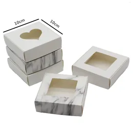 Enveloppe cadeau 50pcs Kraft Paper Box Party Party Packaging Supplies Petite avec une fenêtre de cœur / carré / ronde