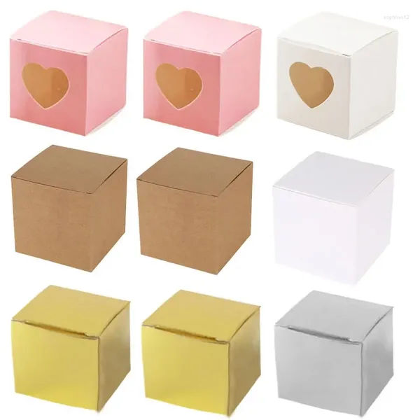 Enveloppe cadeau 50pcs Kraft Paper Box Square Candy Boîtes emballages avec fenêtre transparente DIY pour les biscuits de savon Jewelry Cake Party Favor