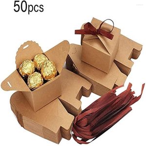 Cadeau cadeau 50pcs boîte de papier kraft boîtes de bonbons de mariage avec ruban style rétro mat sans cire pour l'emballage de savon à la main alimentaire