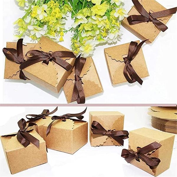 Emballage cadeau 50 pièces boîte en papier Kraft avec ruban Style rétro mat sans cire apparence bricolage motif de vague bonbons de mariage