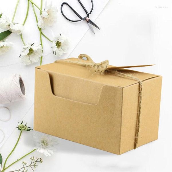 Envoltura de regalo 50 piezas Cajas de dulces de papel Kraft Cartón Favor de fiesta de boda Regalos Caja de embalaje con etiqueta de cuerda Baby Shower Decoración de cumpleaños