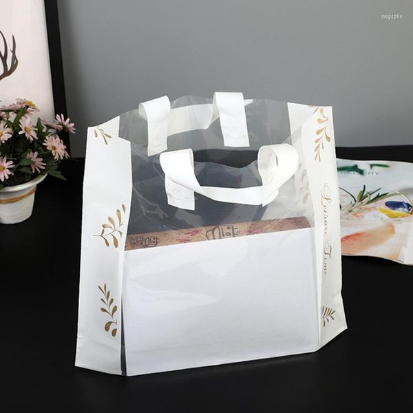 Envoltura de regalo 50 unids Bolsas de plástico grandes Transparente Impreso Borde blanco Compras Embalaje de joyería con asa