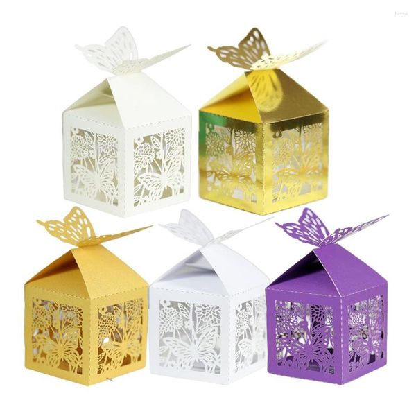 Envoltura de regalo 50 unids Corte láser Hollow Butterfly Carriage Caja de dulces Favor de boda Paquete Bolsa Suministros de fiesta de cumpleaños de Navidad