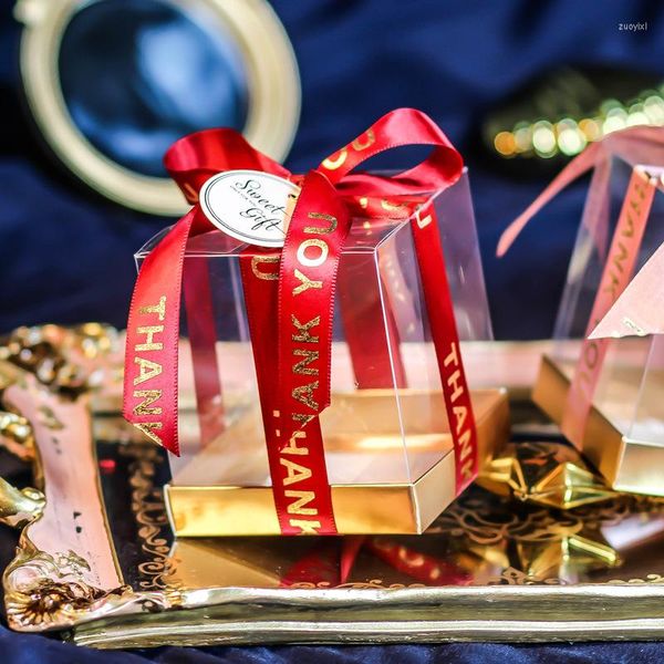 Papel de regalo 50 unids/lote caja de dulces cinta romántica fondo de cartón dorado fiesta de cumpleaños transparente favores de boda para invitados bolsa de embalaje