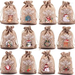 Gift Wrap 50 stks/partij Kerst Tasje Decor Leuke Kerstman Sneeuwvlok Elanden Linnen Opbergzakken Jaar Party Snoep zakjes