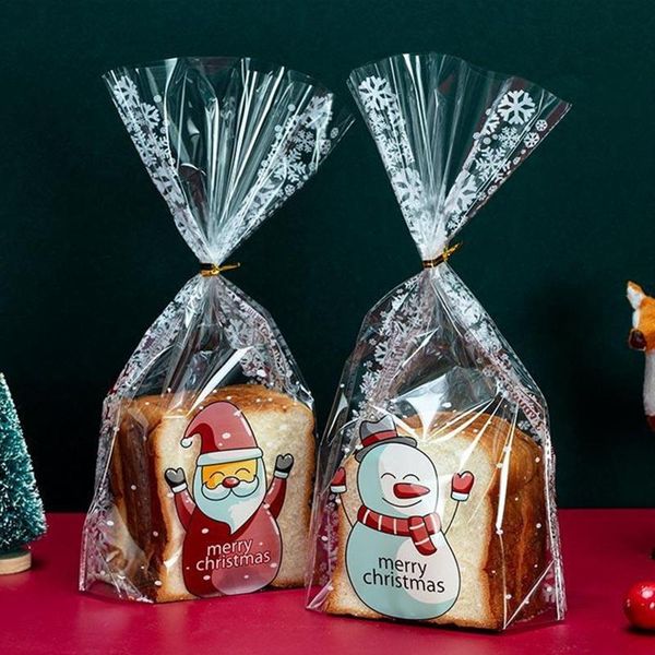 Papel de regalo 50 unids/lote de bolsas de plástico transparentes para pan de Navidad, galletas hechas a mano, dulces, magdalenas, bolsa de almacenamiento para embalaje de boda DIY