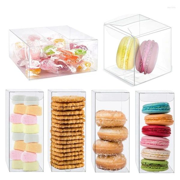 Cadeau cadeau 50pcs / lot clair macaron boîte pet bonbons cookie gâteau dessert boîtes d'emballage anniversaire mariage baby shower fête fournitures de cuisson