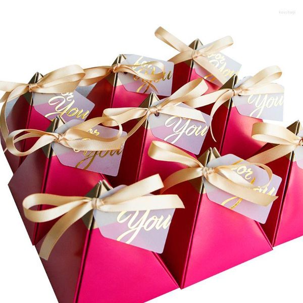 Papel de regalo 50 unids/lote cajas de dulces de pirámide roja rosa de alta calidad caja de favores de boda decoración de recuerdo de fiesta