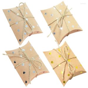 Gift Wrap 50 stks/partij Kraftpapier Kussen Vormige Doos Met Touw Bronzing Hart Ster Dot Wikkelen Dozen Koekjes Snoep Zakken party Decor