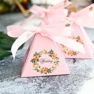 Emballage cadeau 50 pcs/lot bleu clair/rose/violet guirlande de fleurs boîte à bonbons de mariage avec carte de ruban bricolage fournitures de fête spéciale