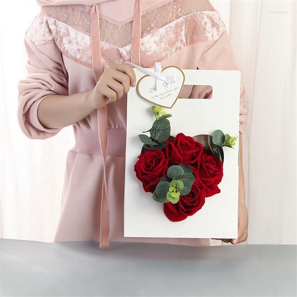 Cadeau cadeau 50pcs / lot amour boîte de fleur portable créatif rose boutique arrangement paquet emballage en gros