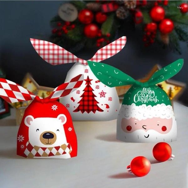 Emballage cadeau 50pcs / lot Sac en plastique d'ours de Noël rouge Modèle de dessin animé Emballage de cuisson Alimentaire Halloween Candy 14x23cm