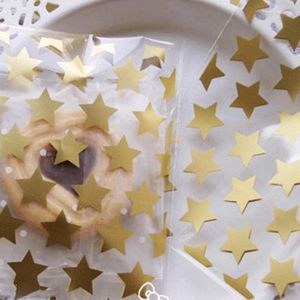 Emballage cadeau 50 pcs/lot Super mignon Transparent or blanc étoile imprimé auto-adhésif sacs bonbons sac Biscuit décor