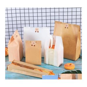 Cadeau cadeau 50pcs / lot sac en papier kraft blanc sacs d'emballage de pain grillé avec fenêtre bonbons biscuits biscuits paquet de cuisson livraison directe ot1om