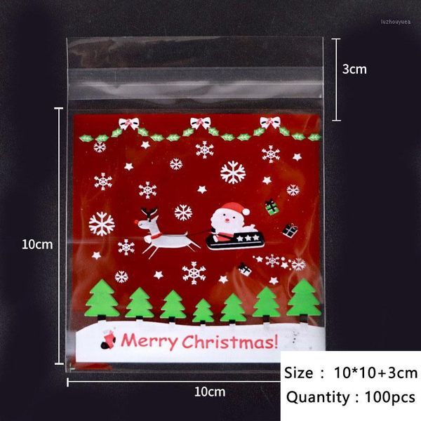 Emballage cadeau 50 pcs/lot thème de Noël biscuits de cuisson faits maison cellophane père noël flocon de neige sac d'emballage auto-adhésif rouge givré paquet