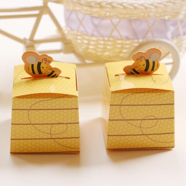 Cadeau cadeau 50pcs / lot jaune abeille miel bébé douche faveurs boîtes de bonbons baptême baptême fête d'anniversaire faveur fournitures