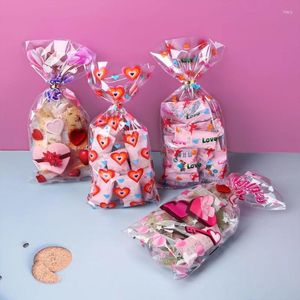 Enveloppe cadeau 50pcs Love Heart Candy Sac Clear Plastic Sacs Chocolates Biscuit Emballage Pounch Valentin Mariage de Noël Favors