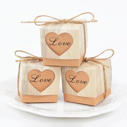 Emballage cadeau 50pcs amour coeur Kraft papier boîte à bonbons chocolat cadeaux sacs pour mariage rustique fête d'anniversaire décoration fournitures bébé douche 230701