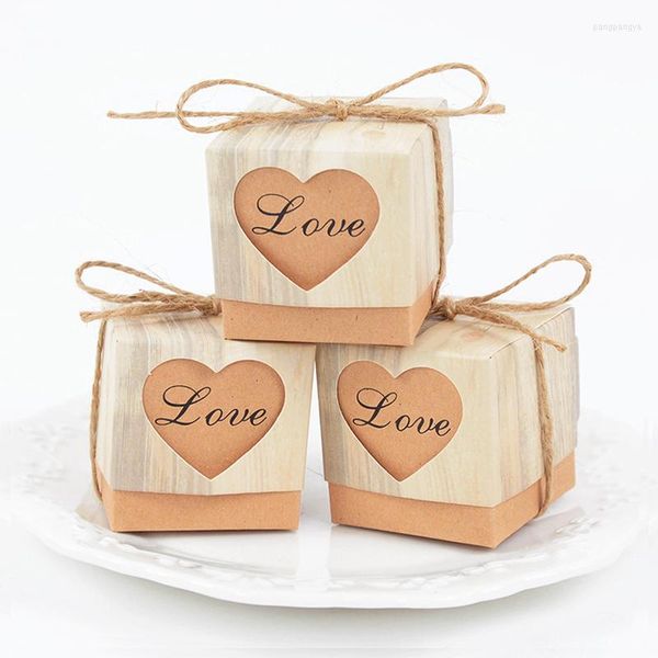 Emballage cadeau 50pcs amour coeur Kraft papier boîte à bonbons chocolat cadeaux sacs pour mariage rustique anniversaire fournitures bébé douche