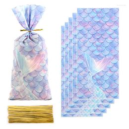 Cadeau cadeau 50pcs sirène fête bonbons sacs biscuit sac d'emballage enfant fille petit thème anniversaire fournitures bébé douche faveurs