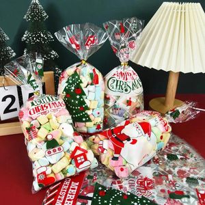 Envoltura de regalo 50pcs Feliz navidad Candy Bag Bag Boldia de nieve Tree Xmas Tree Santa Claus Plastic Embalaje transparente Decoración de la fiesta del año