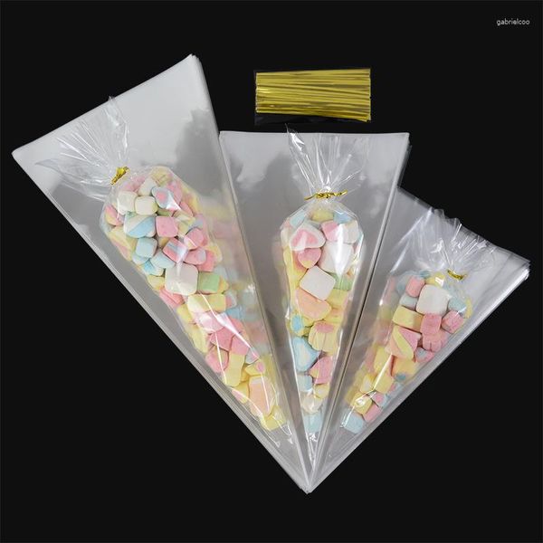 Envoltura de regalo 50pcs opp transparente triángulo bolsas de palomitas de maíz bolsas para hornear galletas con dulces de chocolate decoración de bodas navideñas