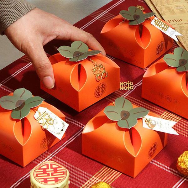 Emballage cadeau 50pcs Orange Double Bonheur De Mariage Kaki Boîte De Bonbons Fête Mignonne Pour Les Invités Chocolat Emballage