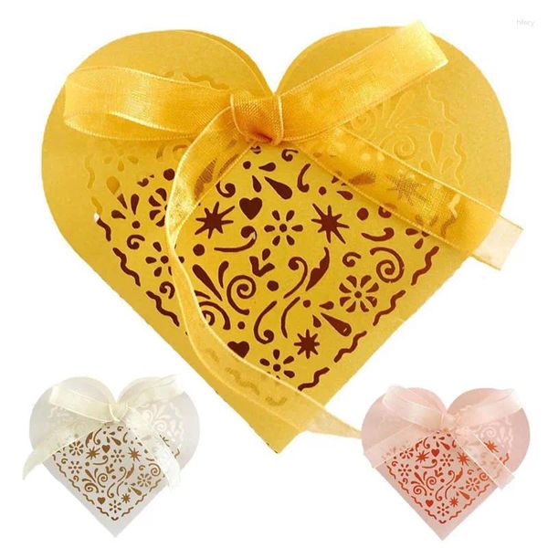 Envoltura de regalo 50pcs/paquete de cajas huecas de la forma hueco envolturas de chocolate con láser galletas de caramelo con cinta para la fiesta de bodas