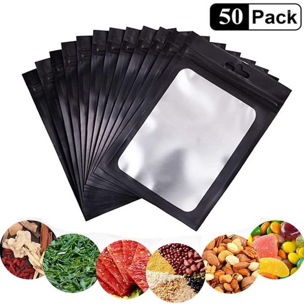 Emballage cadeau 50 pièces/paquet sac en plastique mat feuille d'aluminium hologramme pochette alimentaire petite fermeture éclair étanche à l'eau pochettes refermables cadeaux