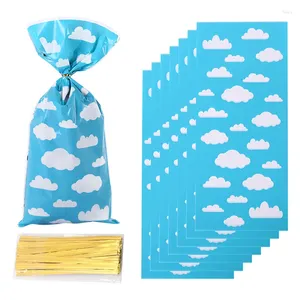 Enveloppe cadeau 50pcs Sacs de fête Candy Biscuit Biscuit Sac Blue Sky et nuages blancs Gâterie pour les fournitures d'anniversaire invités Baby Shower