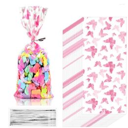 Enveloppe-cadeau 50pcs Pink Butterfly Cellophane Treat Sacs Candy Plastic For Baby Shower Favors Bag Birthday