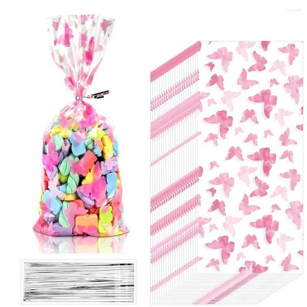 Envoltura de regalo 50 piezas de mariposa de mariposa rosa bolsas de trato de dulces de plástico para baby shower favors bag cumpleaños s