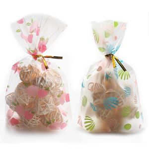 Envoltura de regalo 50 unids Melocotón Rosa Plástico Bolsas de Caramelo Concha Estrella de Mar Galletas Embalaje para Baby Shower Cumpleaños Favores PackagingGift