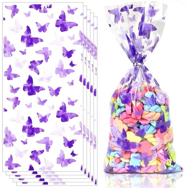 Envoltura de regalo 50pcs bolsas de caramelo de mariposa morada para favores de boda de baby shower de cumpleaños de niñas suministros de postres