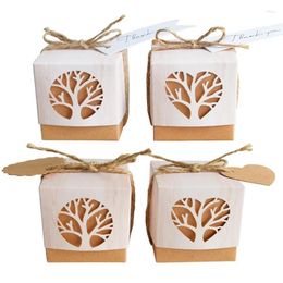 Emballage cadeau 50pcs Boîte de bonbons rétro avec étiquette Cleeur Cart Tree Kraft Paper Boxs Biscuits Emballage pour le décor de fête d'anniversaire de mariage
