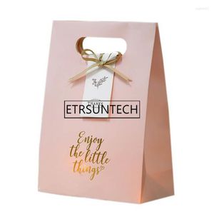 Emballage cadeau 50 pcs romantique rose Kraft papier sac fête faveur bonbons sacs pour anniversaire mariage noël