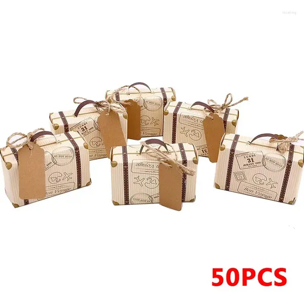 Envoltura de regalo 50 unids / set Mini maletas Caja de dulces de boda Cajas Fiesta Halloween Navidad Bautismo Género Revelar